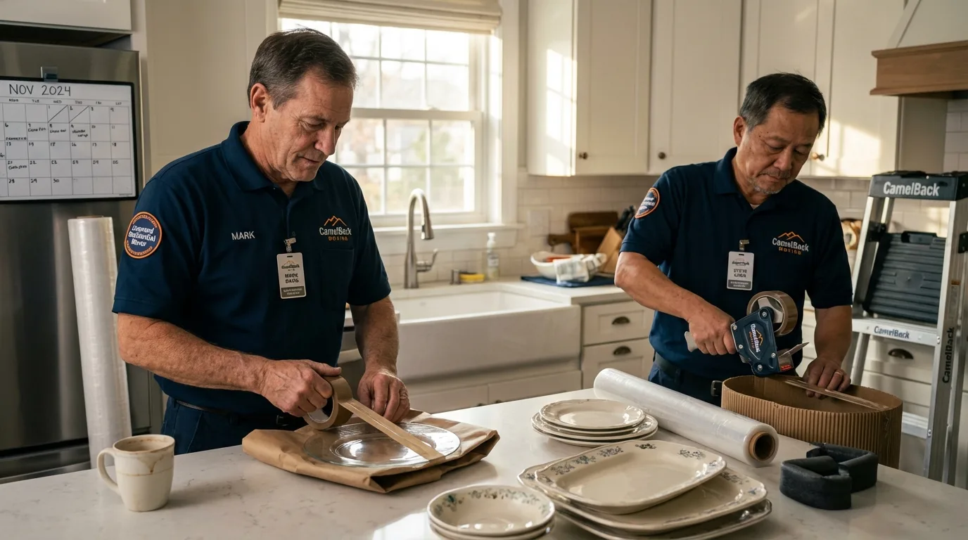 Professional crew packing kitchen dishware in Rosemead, CA